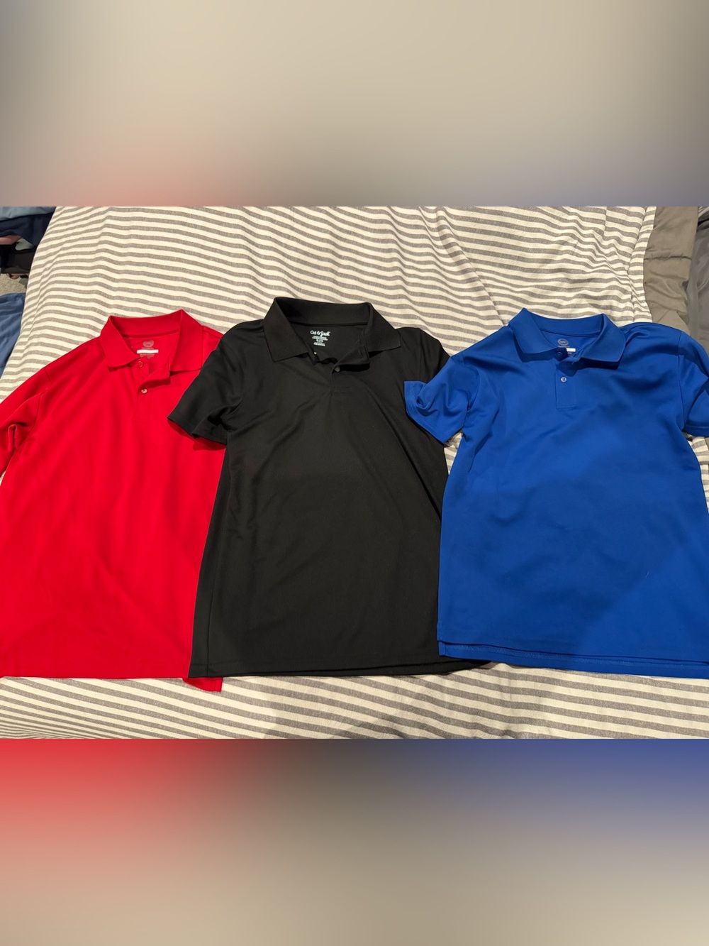 Red, black and blue collared shirts